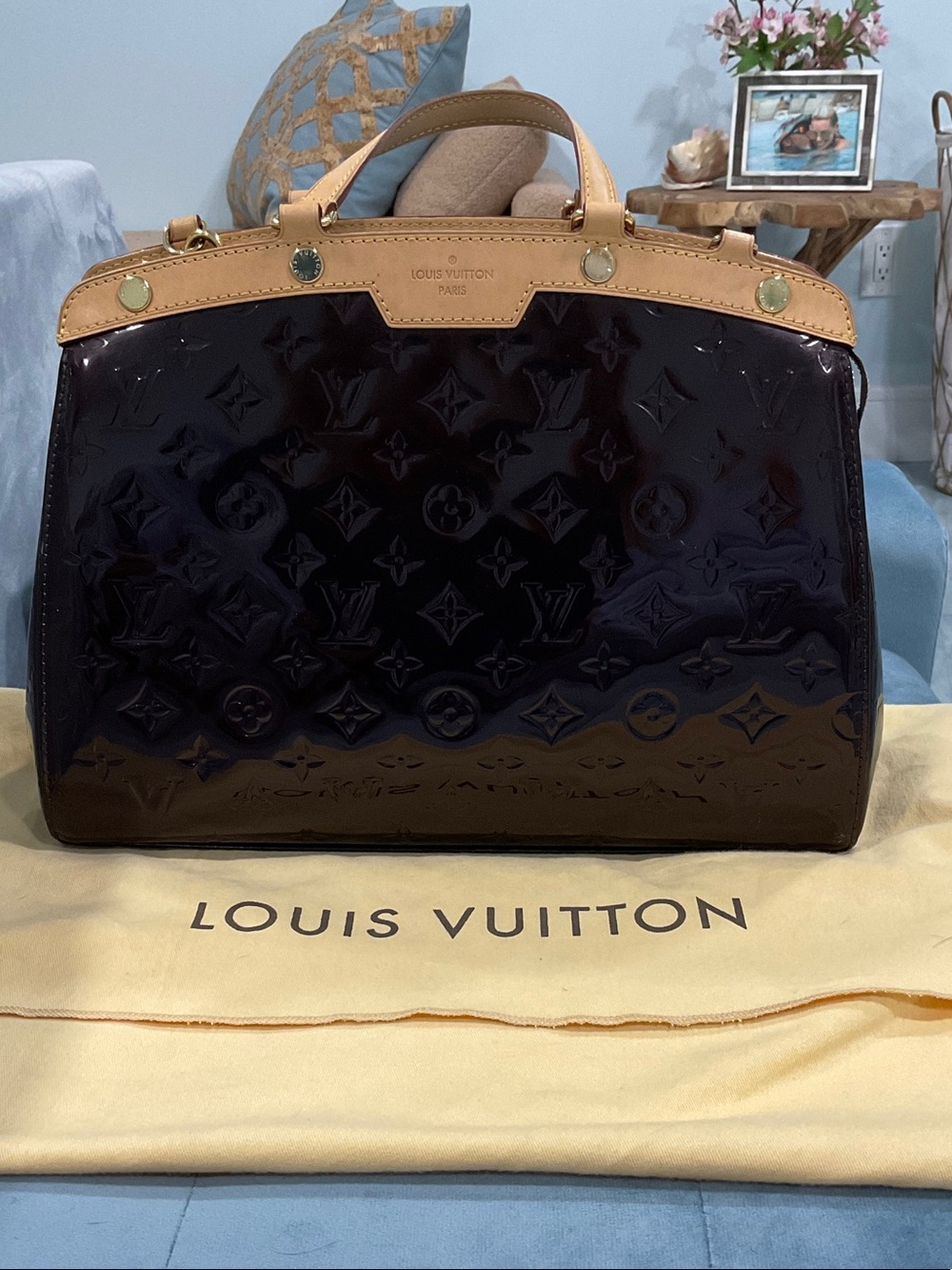 Louis Vuitton Vernis Alma BB Satchel in Dark Bordeaux with Natural Leather Trim